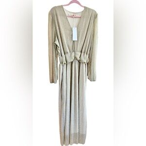 Carla Conti Made in Italy Gold Metallic Pleated Empire Waist Maxi Dress 2X NWT